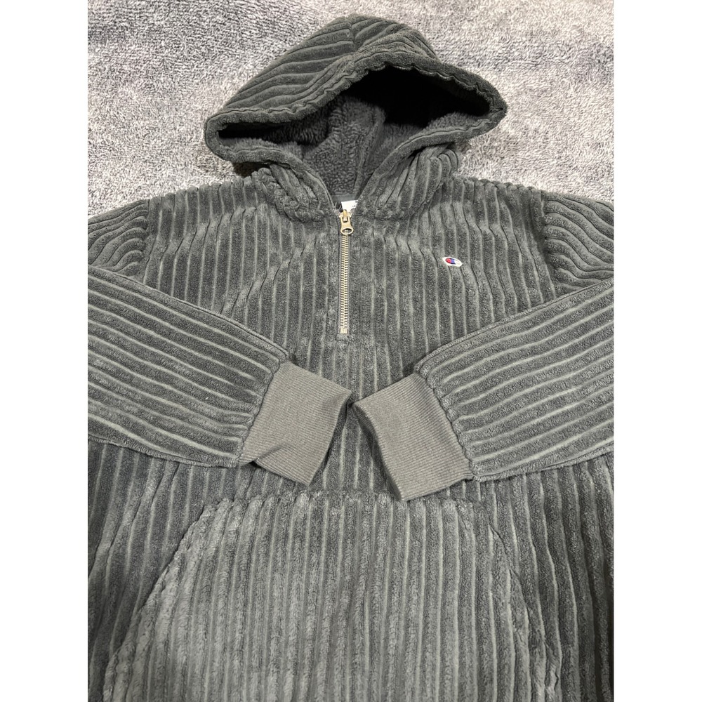 Champion Kids Ribbed Fleece Quarter Zip Hoodie Gray Sherpa Lined Size S 8